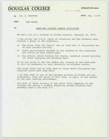 Correspondence re disruptive student dance (1975)