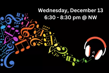 Drop in to a student-led session of music and movement in the library and de-stress before your exams. Wednesday, December 13 from 6:30 - 8:30 at the New West Campus library.